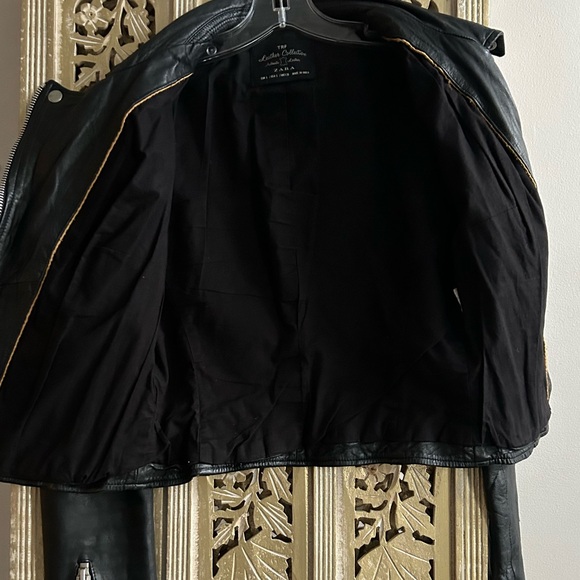 Zara TRF Moto leather jacket Silver zip details, Genuine Leather Sz Small Biker - Picture 3 of 8